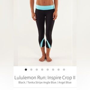 Lululemon Run Inspire II Crop Pants Black and Aqua Blue Size 8